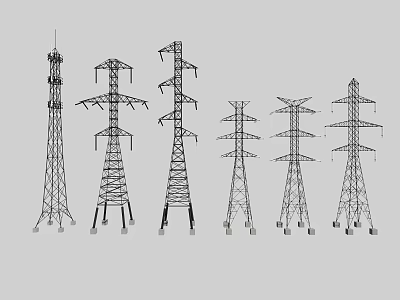 Various Types of Industrial Transmission Towers with Steel Lattice Frame Structures for Power Networks 3d model