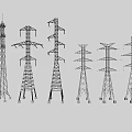Various Types of Industrial Transmission Towers with Steel Lattice Frame Structures for Power Networks