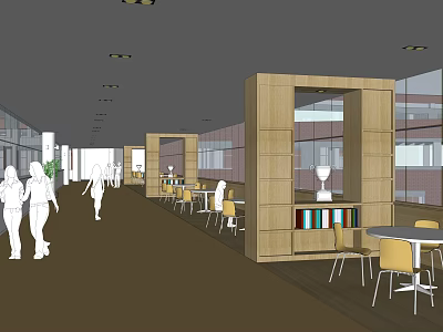Spacious Elevator Hallway With Modern Wooden Partitions Seating Area And Natural Light 3d model