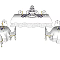 Elegant Dining Table Set With Main Table Side Tables Cake And Ornate Chairs 3d model
