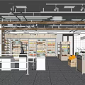 Modern Supermarket Interior With Product Shelves Fresh Fruit Display And Checkout Counter