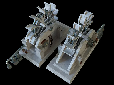 Two White Mechanical Models With Complex Design And Detailed Gears Levers 3d model