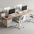 Modern Office Desk With Multiple Computer Monitors White Office Chairs And Drawer Cabinets