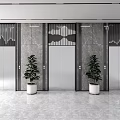 Modern Elevator Lobby Interior With Marble Walls And Potted Plants 3d model