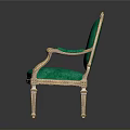 Elegant Classic Green Velvet Chair With Golden Carved Armrests And Ornate Legs