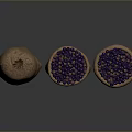 Three Burlap Sacks Filled with Fresh Purple Fruits on Dark Surface