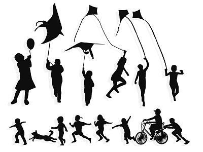 Kite Flying Game Sports Play Kids Kids Wall Decoration Kickball Cycling Running Fitness Element Icon Silhouette Swing 3d model