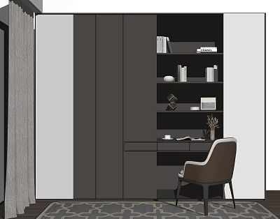 Modern Home Office Desk With Comfortable Chair Bookshelf And Decorative Books 3d model