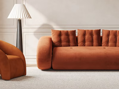Luxury Soft Caramel Velvet Sofa Set With Matching Single Armchair For Cozy Modern Living Room 3d model