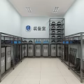 Well Organized Equipment Room With Metal Lockers Shelves Helmets And Uniforms