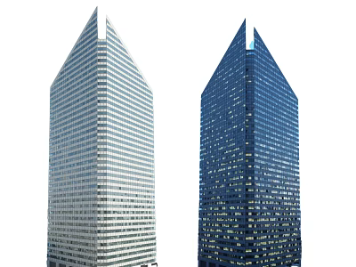 Twin Modern Office Buildings With Glass Curtain Walls And Night Illumination 3d model