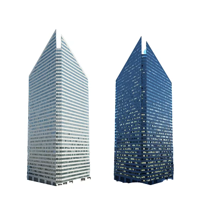 Twin Modern Office Buildings With Glass Curtain Walls And Night Illumination 3d model