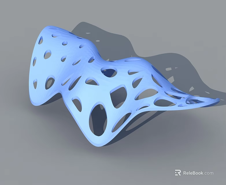 Blue Hinged Door with Hollow Holes and Wavy Curved Design 3d model 
