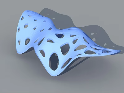 Blue Hinged Door with Hollow Holes and Wavy Curved Design 3d model