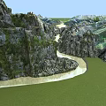 Garden Landscape Featuring Mountainous Terrain Winding Path Moss Covered Rocks And Lush Green Grass