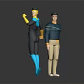 Two Game Movie Characters 3D Figure With Black Bodysuit Blue Details Navy Sweater Khaki Pants