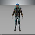 Blue Haired 3D Character Wearing Brown Jacket Green Lining Gray Pants White Gloves Pink Shoes