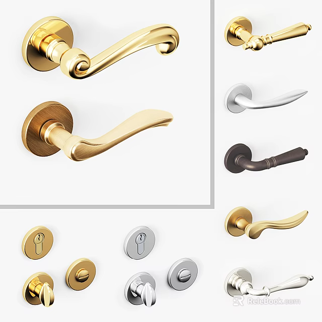 Various Metal Door Handles In Different Colors And Modern Designs 3d model 