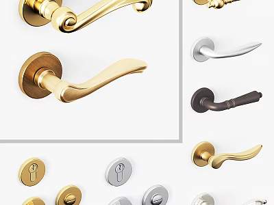 Various Metal Door Handles In Different Colors And Modern Designs 3d model