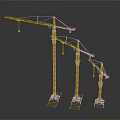Three Orange Tower Cranes For Construction Industrial Machinery Use
