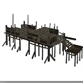 Ancient Wooden Stilted Structure With Platforms Stairs And Supporting Pillars