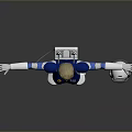 Futuristic Sci Fi Character In Blue White Uniform With Helmet And Outstretched Arms