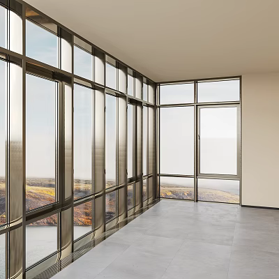 Spacious Bright Room With Floor to Ceiling Windows And Scenic Outdoor View 3d model