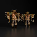 Game And Movie Scarecrow Character With Straw Body Straw Hat Clothing And Back Straw Decorations