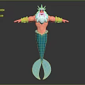 Mermaid King With Golden Crown White Beard Muscular Arms Blue Tail And Gold Arm Cuffs