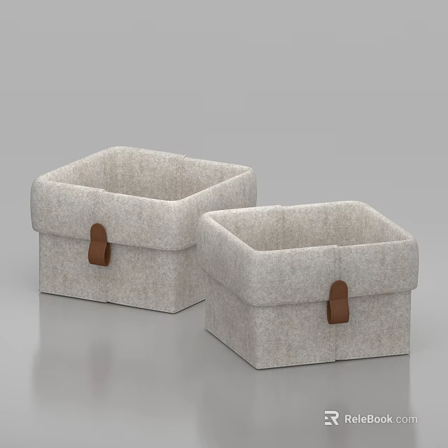 Two Felt Storage Baskets With Brown Leather Handles For Home Organization 3d model 