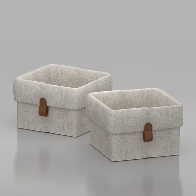 Two Felt Storage Baskets With Brown Leather Handles For Home Organization 3d model