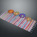 Colorful Striped Woven Scarf with Tassels and Decorative Circular Accents