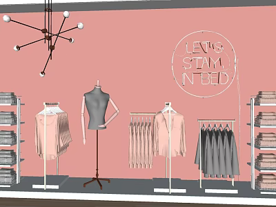 Levi's Clothing Display With Pink And Gray Apparel On Racks And Mannequins 3d model