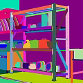Stainless Steel Kitchen Cabinets With Shelves Holding Plates And Cookware