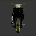 Sporty Black and Yellow Motorcycle with Sleek Fairing Reflective Wheels and Stylish Seat on Dark Background