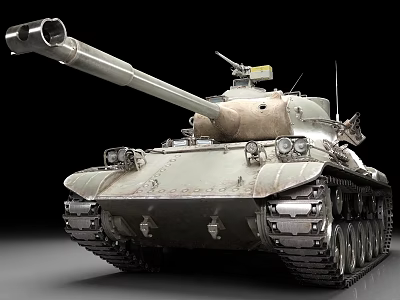 Military Combat Tank Featuring Long Barrel Tracks Camouflage Exterior And Equipment 3d model
