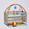 Wooden Baby Crib With Arch Toy Mobile Colorful Toys Plush And Play Mat