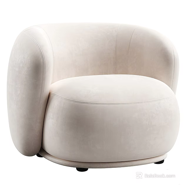 Elegant Modern Cream Single Sofa With Soft Velvet Upholstery And Rounded Design 3d model 