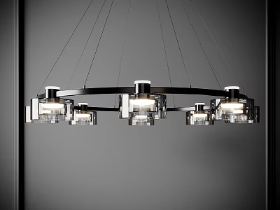 Modern Circular Chandelier With Metal Frame Glass Shades And LED Lights 3d model