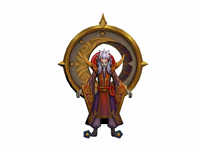 Mystical Game Movie Character Wizard With White Hair In Ornate Robe And Golden Background 3d model
