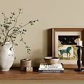 Decorative Ornament Set With Ceramic Vase Green Branch Framed Art Candle Books And Bowl