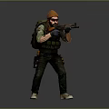 Tactical Game Character With Orange Beanie Sunglasses Green Backpack Tactical Vest Green Pants And Rifle
