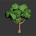 Green Low Poly Style Tree With Orange Trunk And Polygonal Leaves On Dark Background 3d model