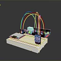 Computer Circuit Board On White Base With Colorful Wires Blue Module And Components 3d model