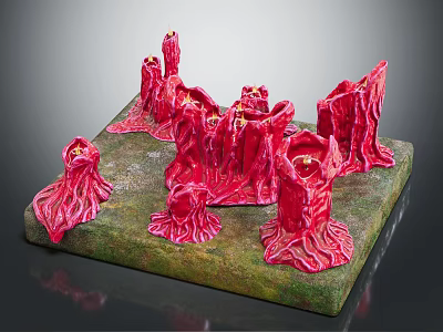 Decorative Red Candle Lamp With Multiple Sculptural Shapes And Green Base 3d model