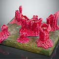 Decorative Red Candle Lamp With Multiple Sculptural Shapes And Green Base