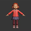 Game Movie Character With Red Hair Headband Red Cardigan Purple Skirt And Pink Shoes