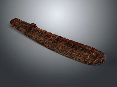 Traditional Handcrafted Wooden Boat With Intricate Brown Wood Texture On Gray Background 3d model