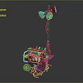 Industrial Mechanical Device With Multiple Horns And Red Engine Components