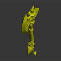 Ornate Decorative Axe With Red Wrapped Handle And Intricate Metal Carvings